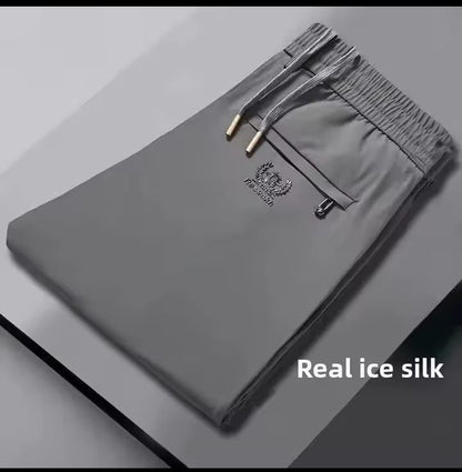 "Spring Summer Ice Silk Loose Fit Casual Pants for Men | Thin Straight-Leg Elastic Waist Trousers"